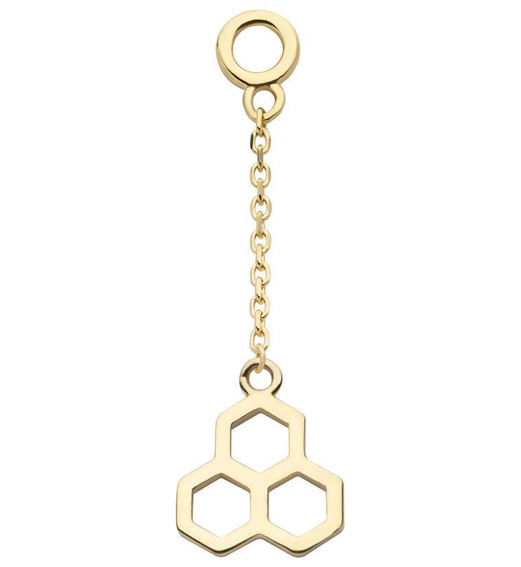 14kt Gold Honeycomb Dangle Chain Charm - Mrs Treak