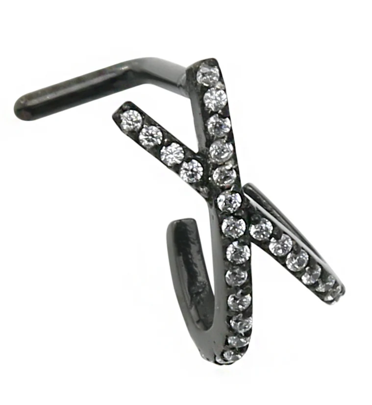 18G Black PVD Intersect Double Line CZ Nose Curve - Mrs Treak