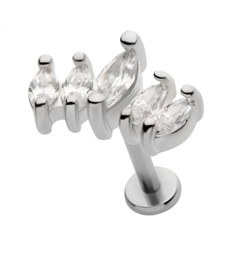 Royal Marquise Clear CZ Stainless Steel Internally Threaded Labret - Mrs Treak