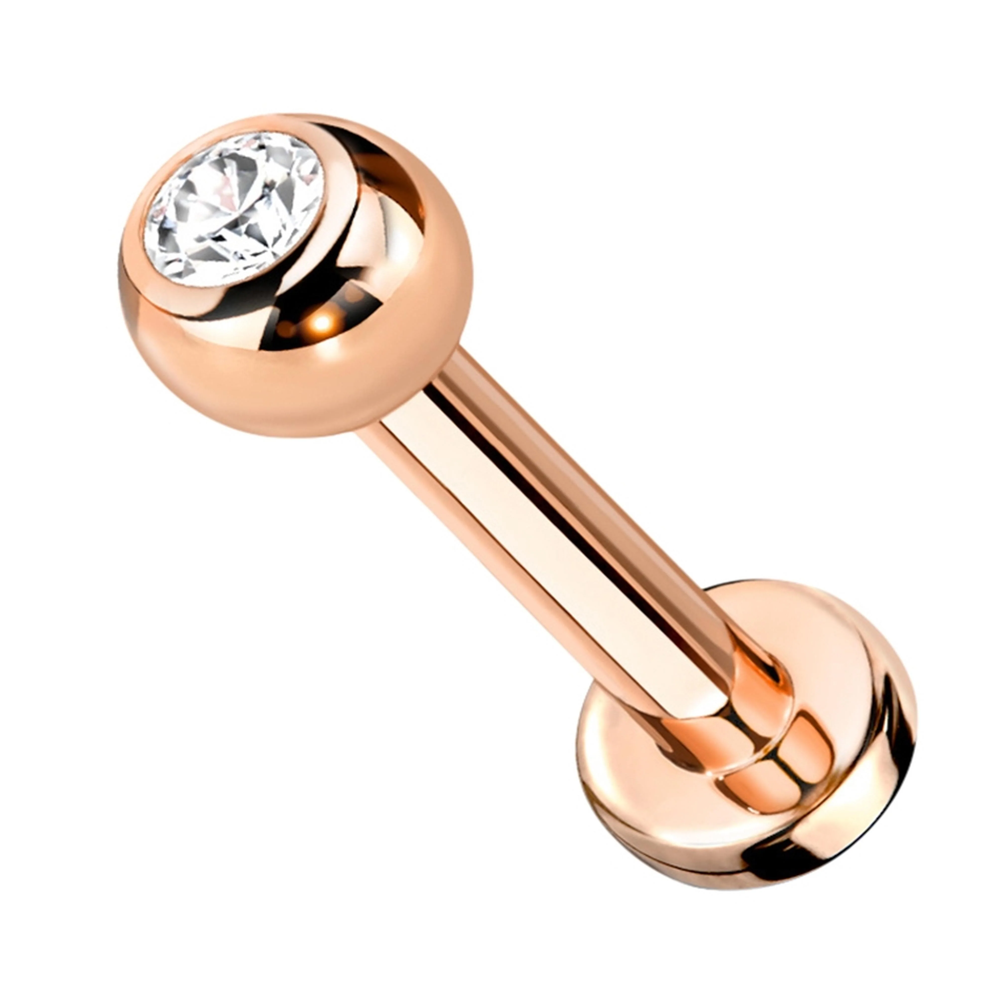 16G Rose Gold PVD CZ Top Titanium Labret (Externally Threading) - Mrs Treak