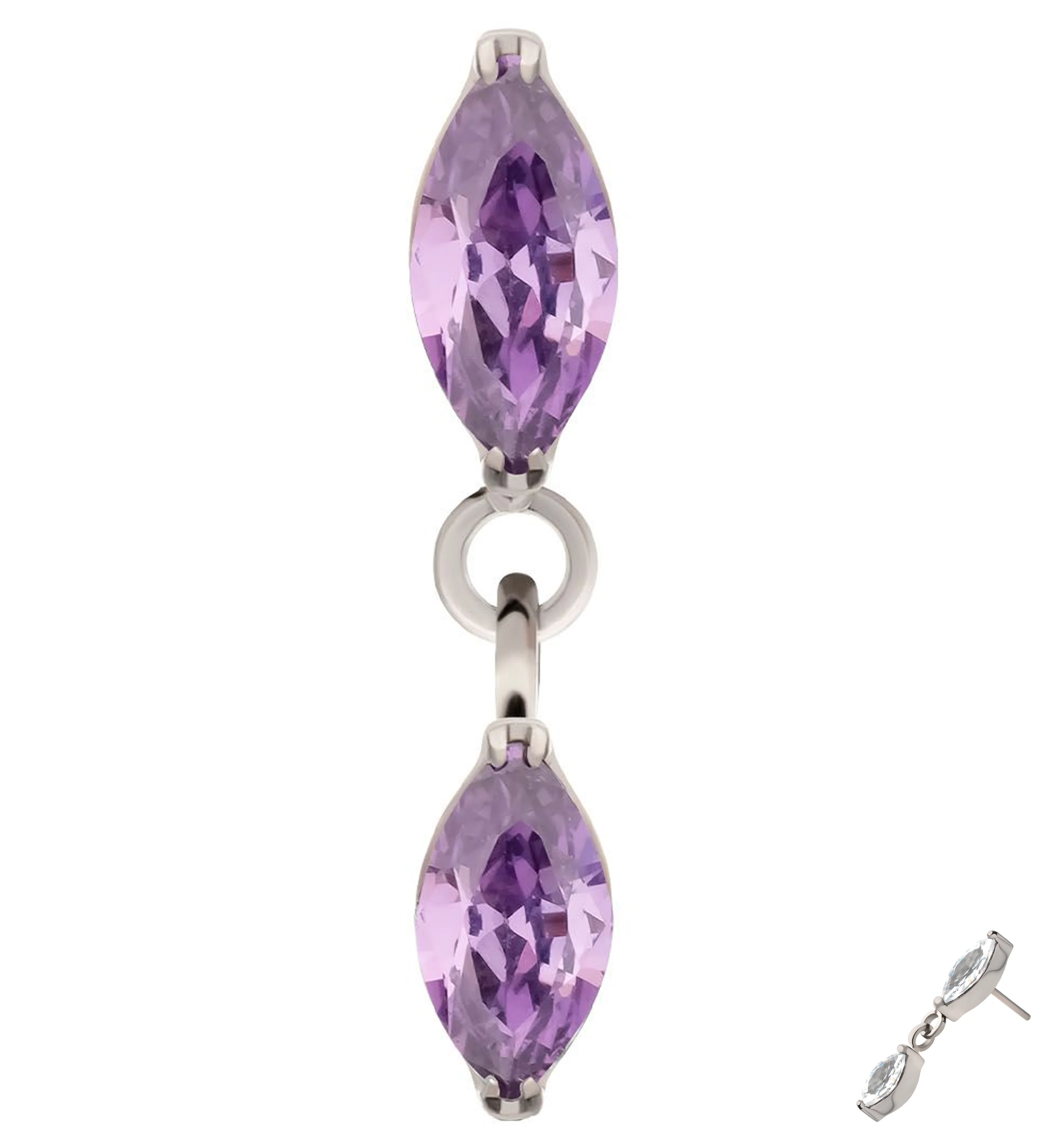 Double Marquise Amethyst CZ Dangle Titanium Threadless Top - Mrs Treak