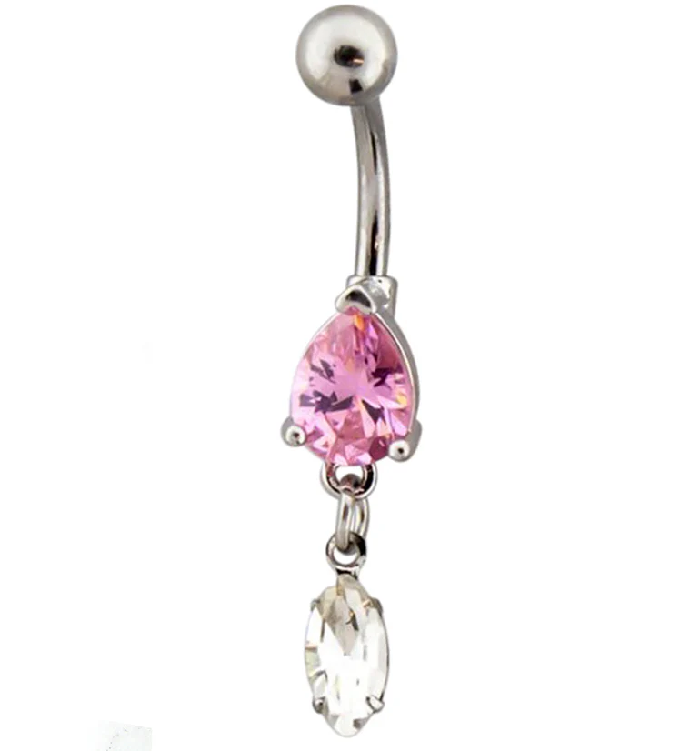 Pink Teardrop CZ Dangle Belly Button Ring - Mrs Treak