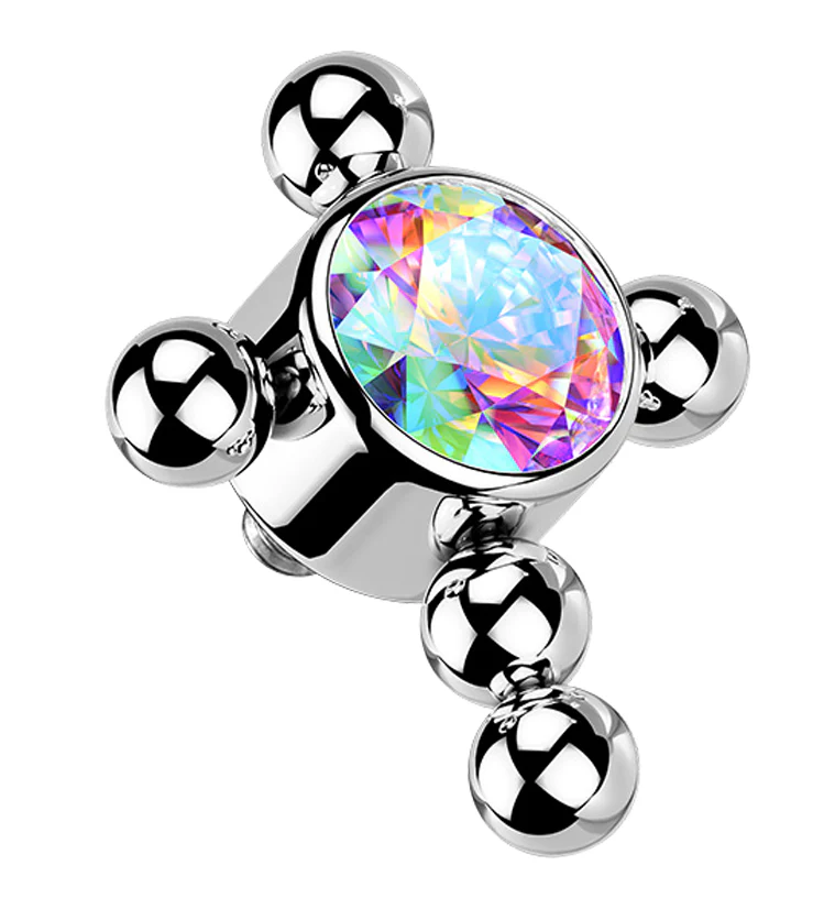 Beaded Cross Rainbow Aurora CZ Titanium Internally Threaded Top - Mrs Treak