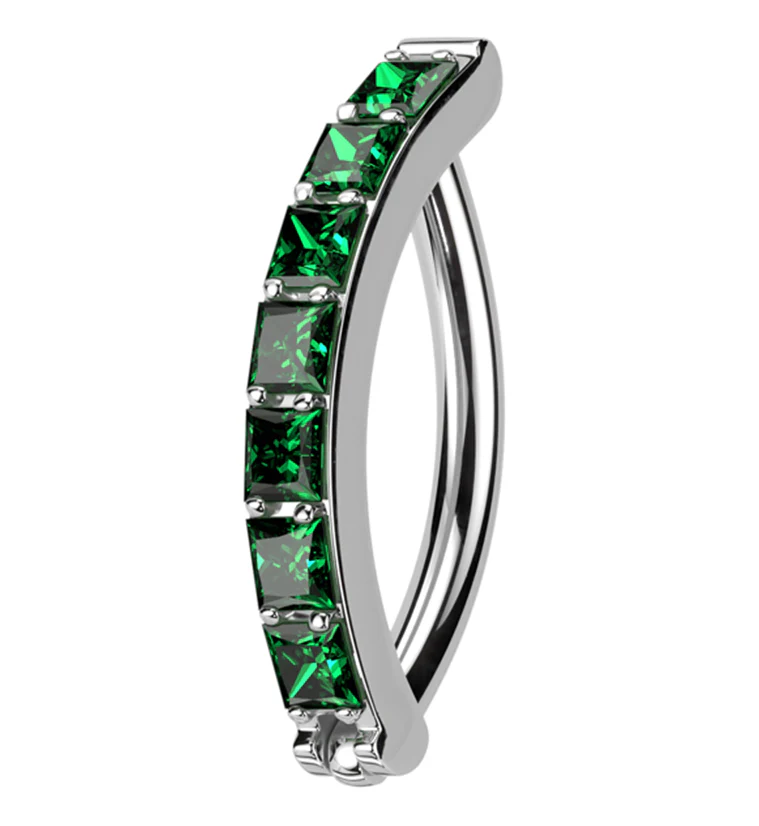 Vertical Emerald CZ Titanium Hinged Segment Ring - Mrs Treak