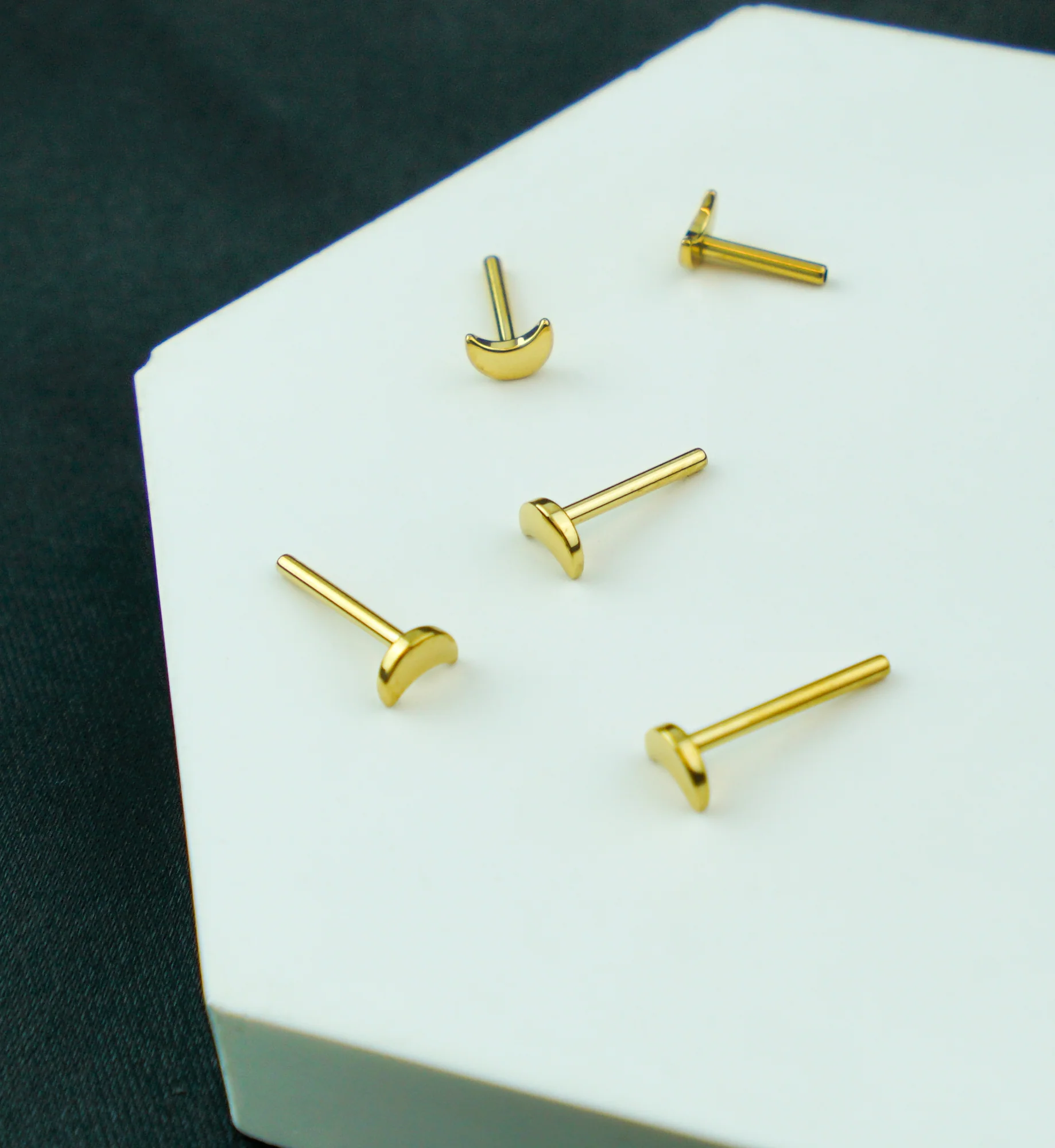 Gold PVD Crescent Moon Titanium Threadless Labret Post - Mrs Treak