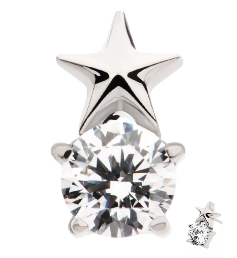 Star Top Clear CZ Titanium Threadless Top - Mrs Treak