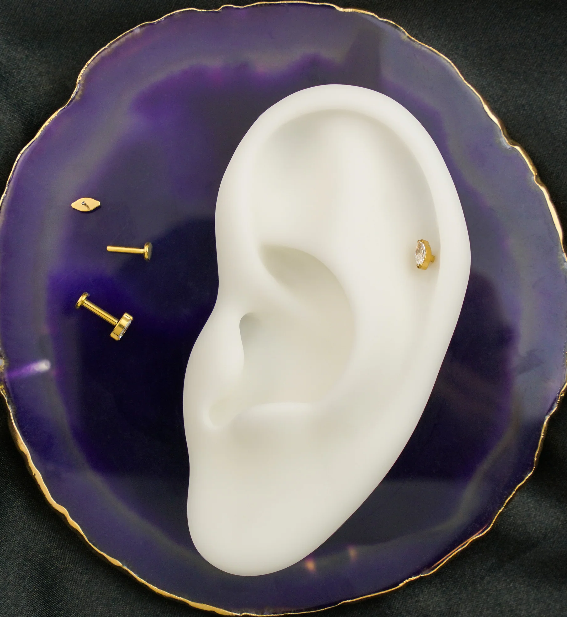 Gold PVD Marquise Clear CZ Flat Disk Threadless Labret - Mrs Treak