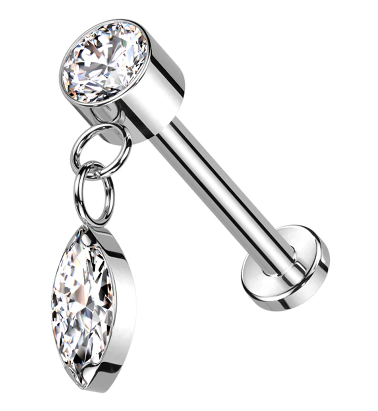 Dangle Marquise Clear CZ Threadless Titanium Labret - Mrs Treak