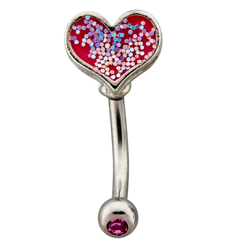 Pink CZ Heart Glitter CZ Curved Barbell - Mrs Treak