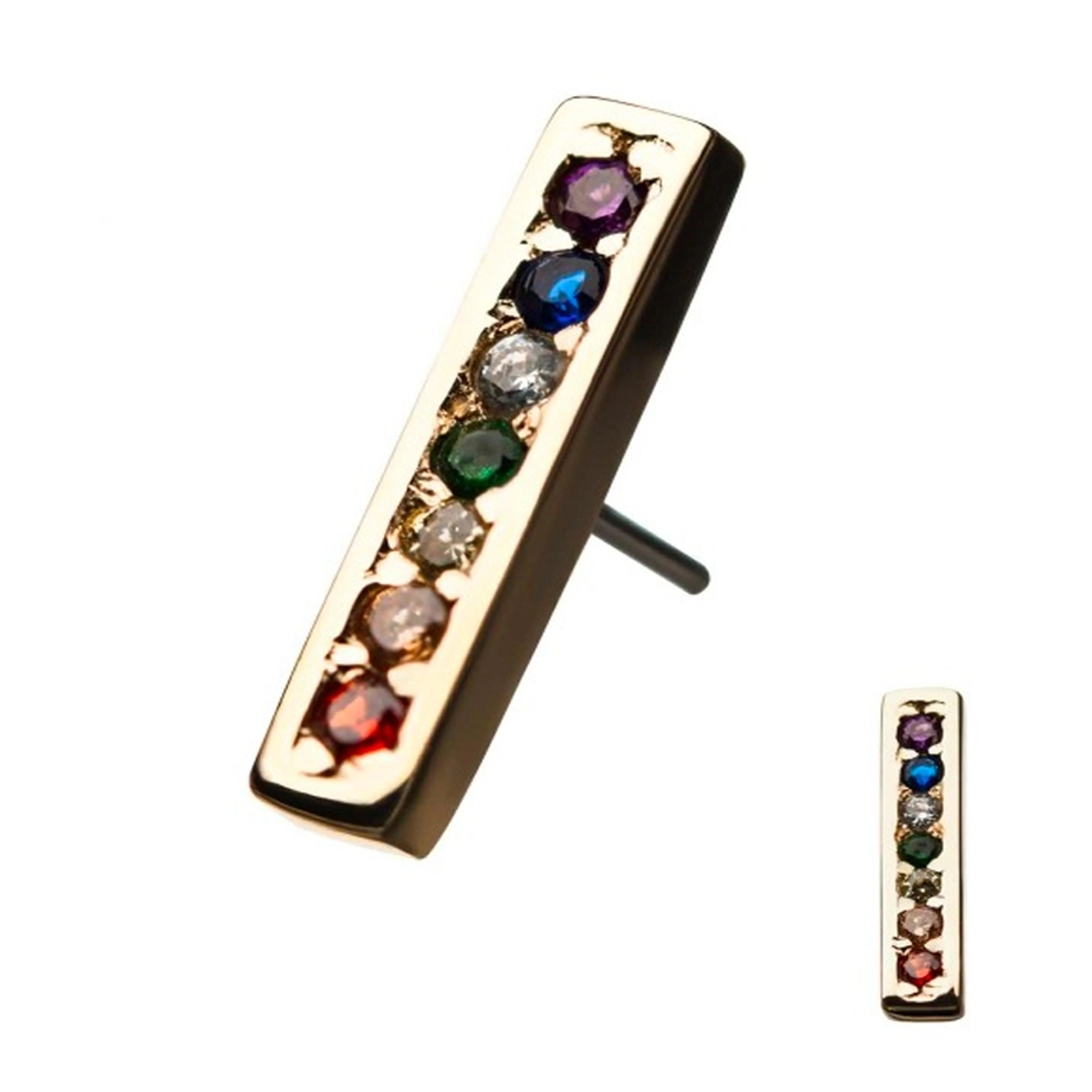 14kt Gold Bar Rainbow CZ Lineup Threadless Top - Mrs Treak