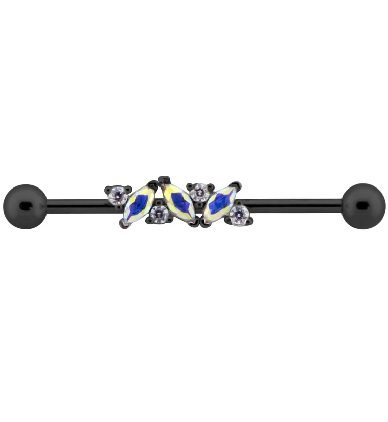 Black PVD Rainbow Aurora And Clear CZ Industrial Barbell - Mrs Treak