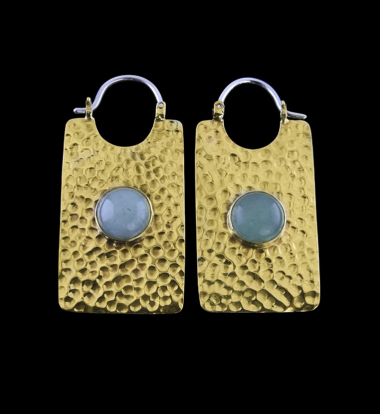 14G Lateral Aventurine Stone Brass Hangers - Earrings - Mrs Treak