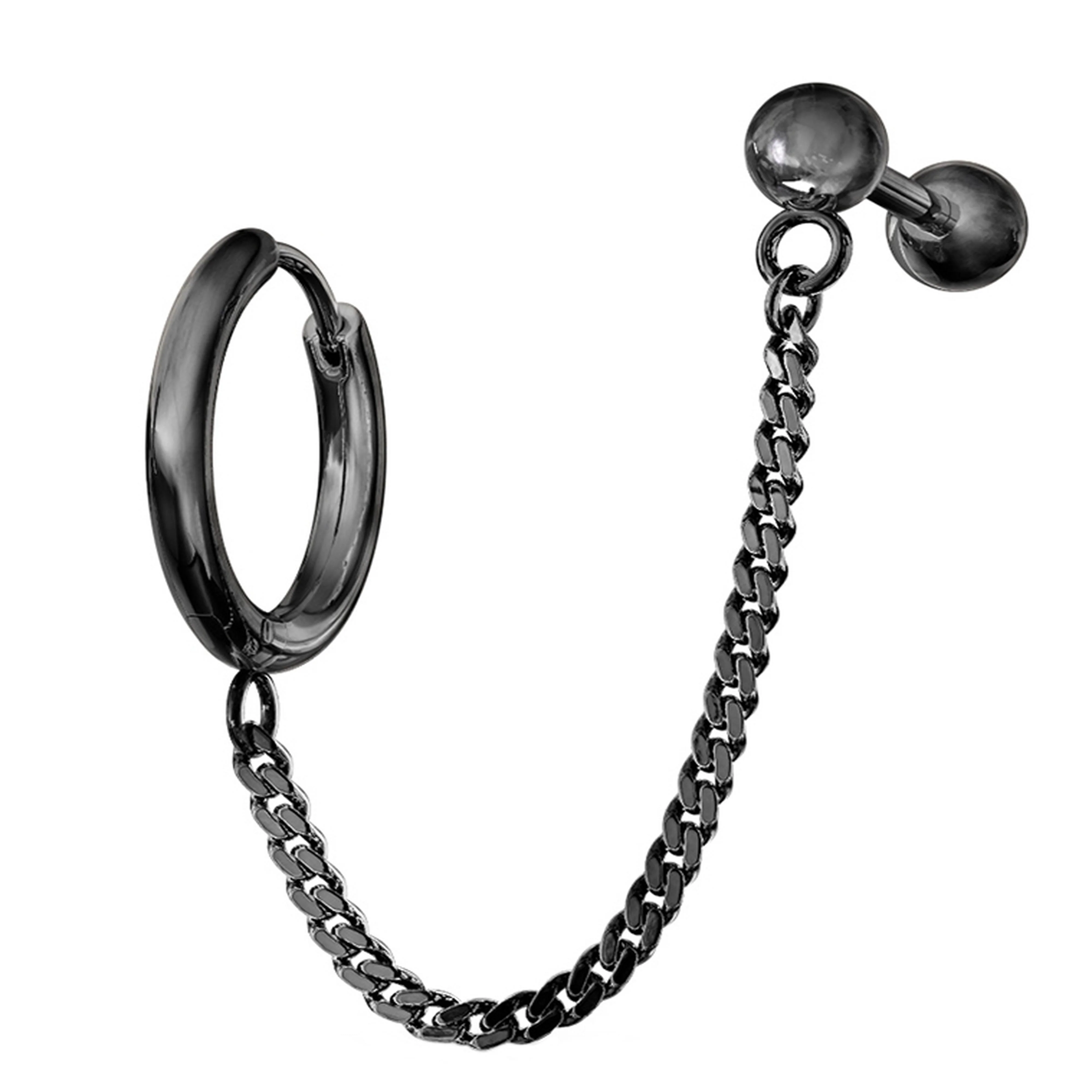Black PVD Linked Hinged Hoop Ring & Cartilage Barbell - Mrs Treak