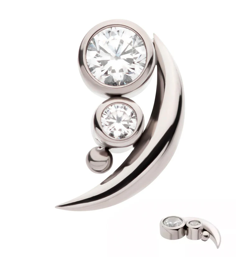 Crescent Dual Clear CZ Internally Threaded Titanium Top - Mrs Treak