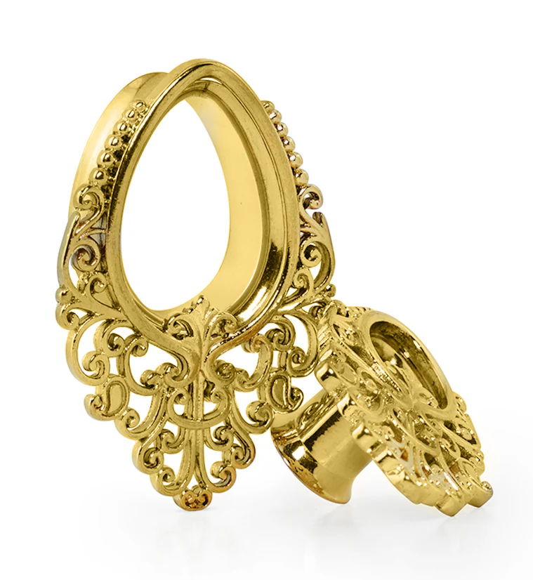 Golden Teardrop Filigree Tunnels - Mrs Treak
