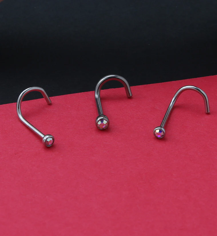 Rainbow Aurora Gem Nose Screw Ring - Mrs Treak