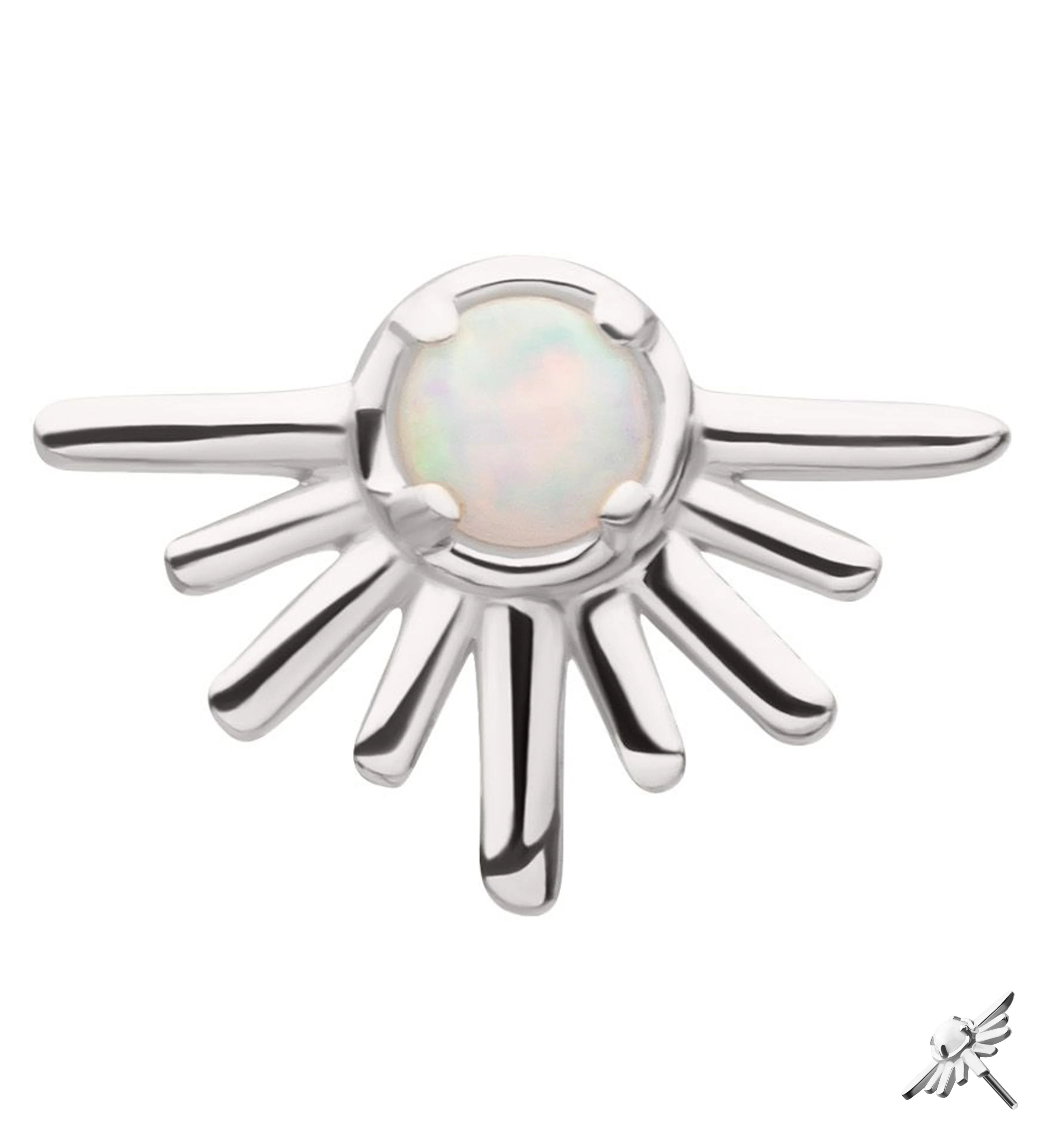14kt White Gold Sunset Burst White Opalite Threadless Top - Mrs Treak