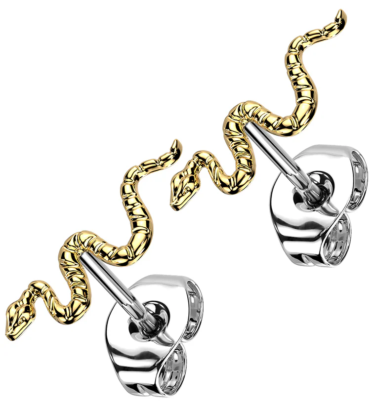Gold PVD Snake Titanium Threadless Earrings - Mrs Treak