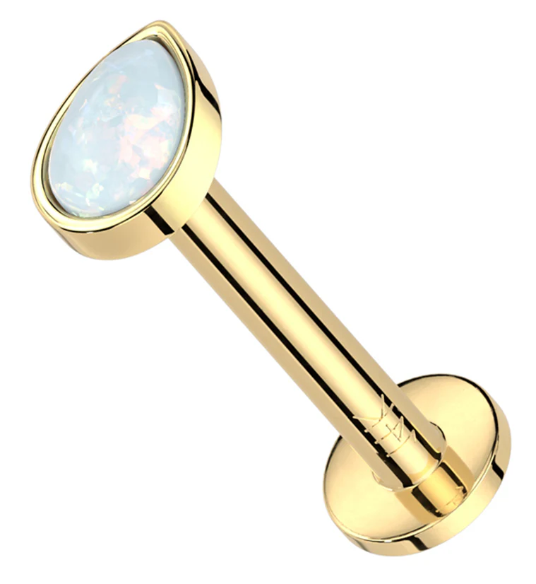 14kt Gold Teardrop White Opalite Threadless Labret - Mrs Treak