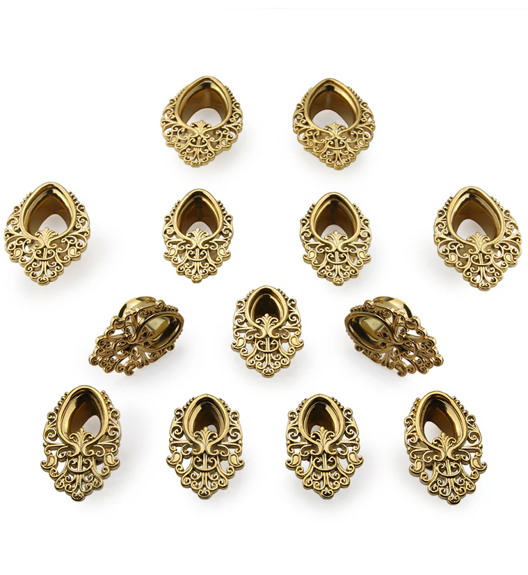 Golden Teardrop Filigree Tunnels - Mrs Treak