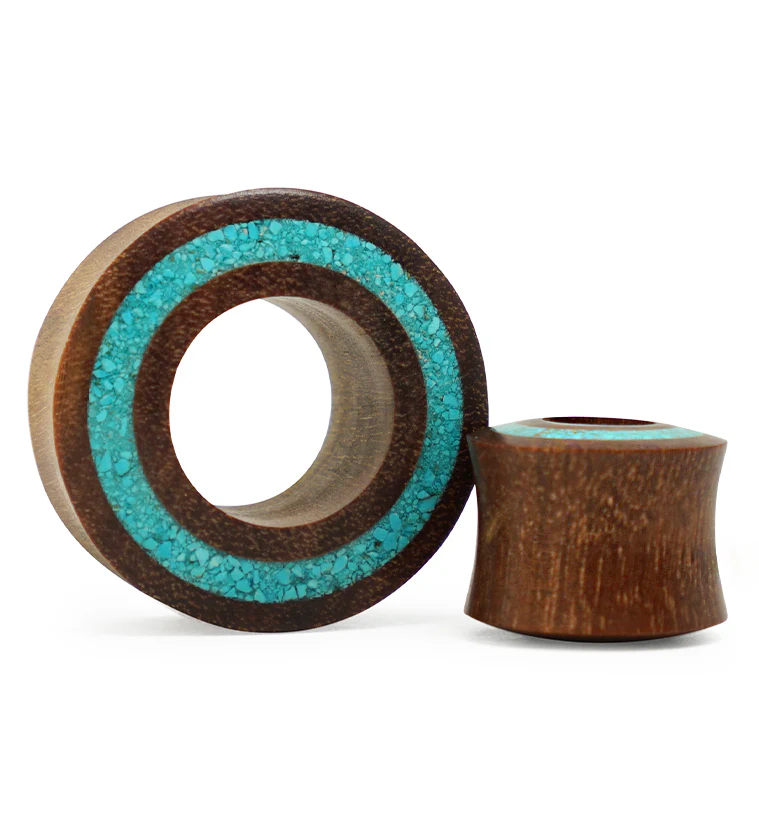 Saba Wood Tunnels with Turquoise Rim - Mrs Treak
