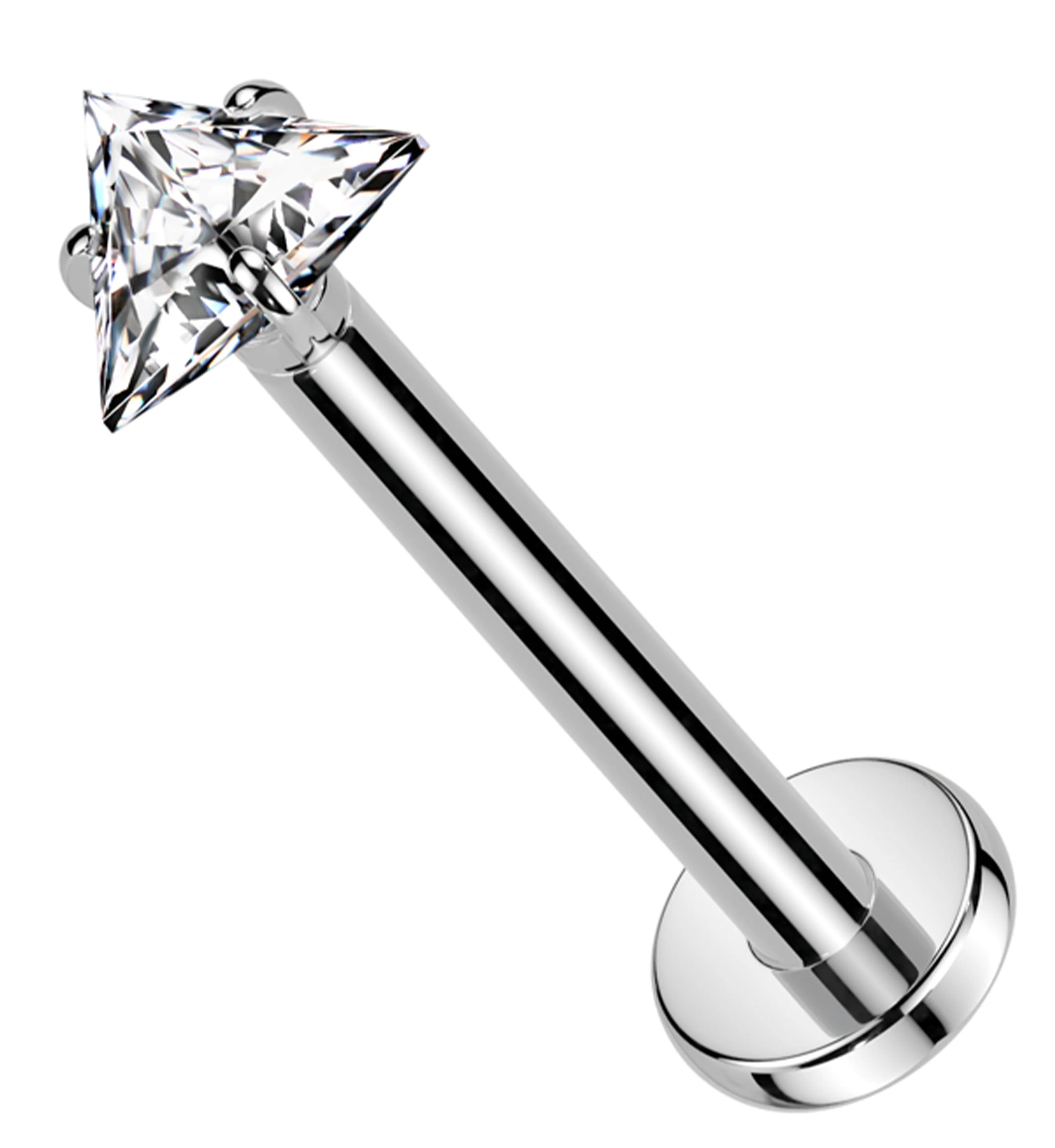 Triangle Prong Clear CZ Titanium Threadless Labret - Mrs Treak