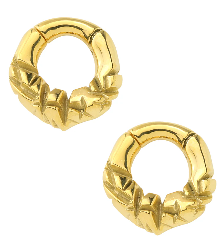 Gold PVD Slash Hinged Ear Weights - Mrs Treak