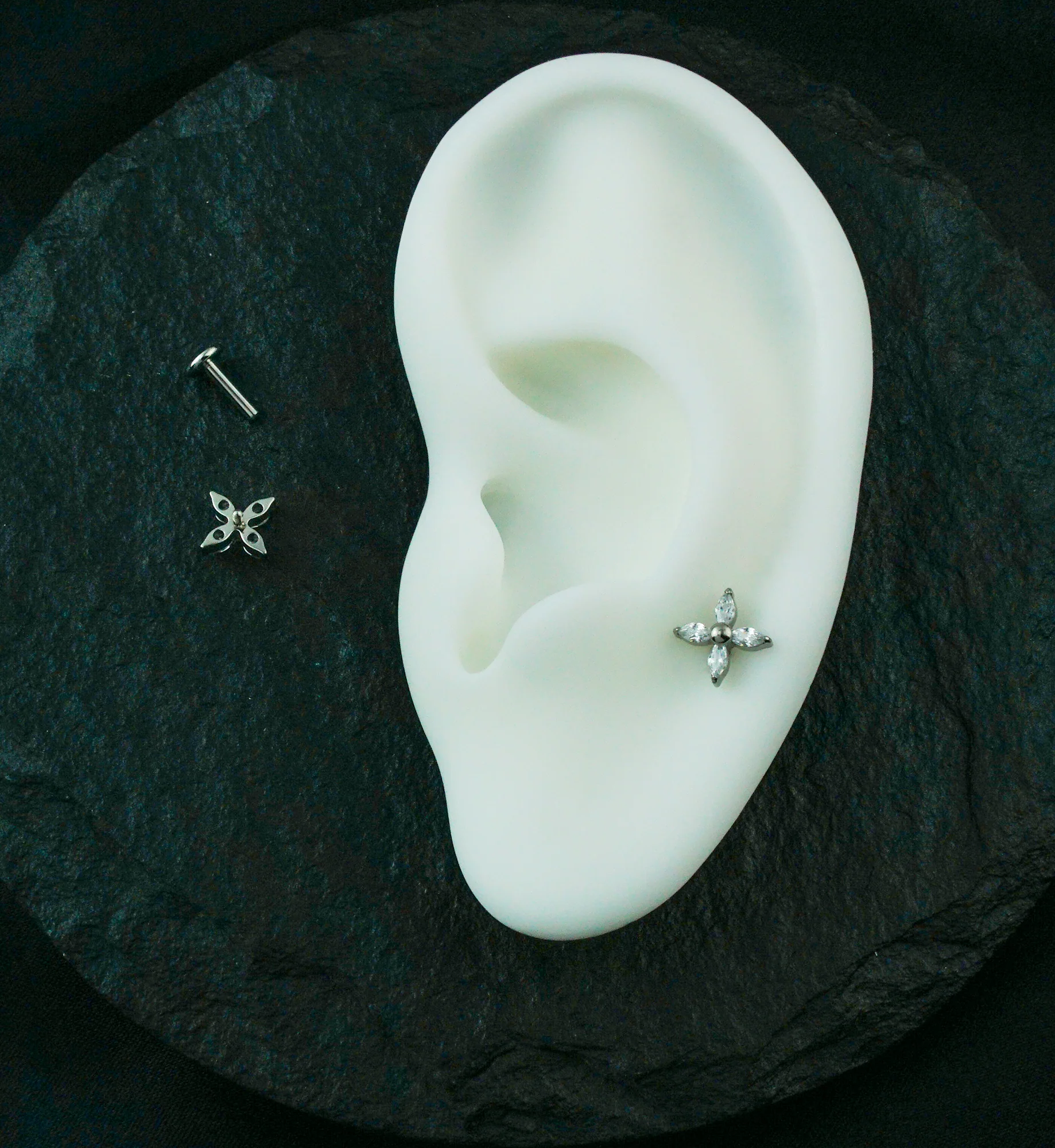 Tetrad Marquise Clear CZ Internally Threaded Titanium Labret - Mrs Treak