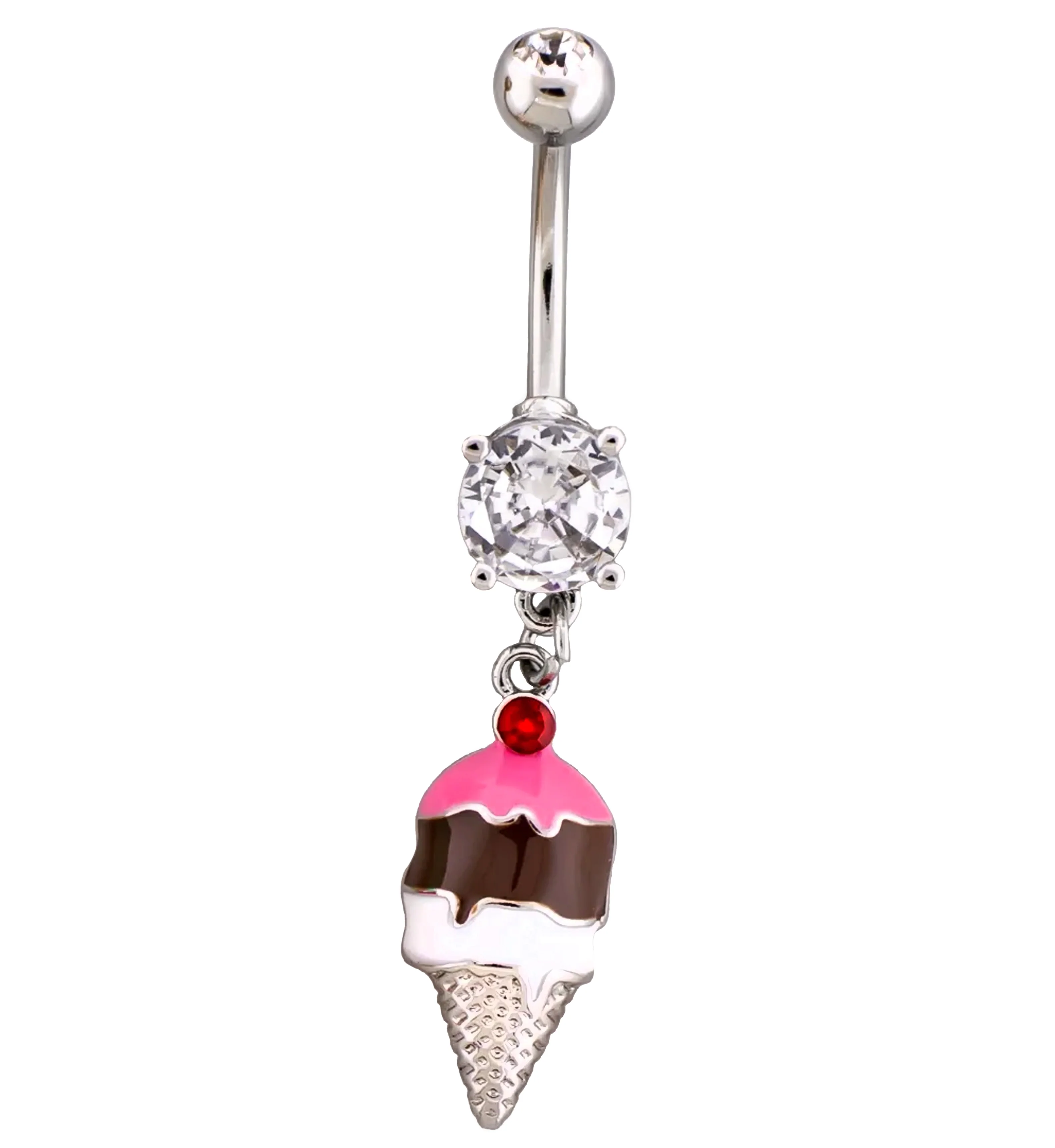 Ice Cream Cone Dangle Stainless Steel Belly Button Ring - Mrs Treak