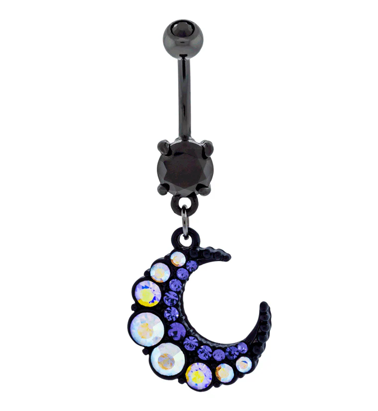 Black PVD Rainbow Aurora CZ Crescent Belly Button Ring - Mrs Treak