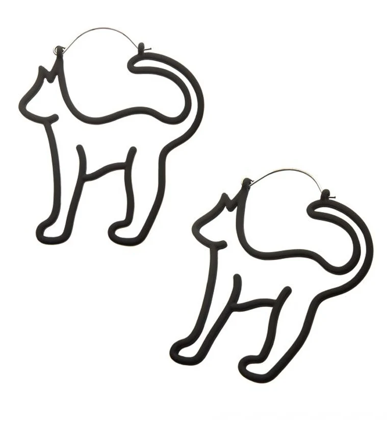 20G Black Matte Cat Outline Plug Hoops - Mrs Treak