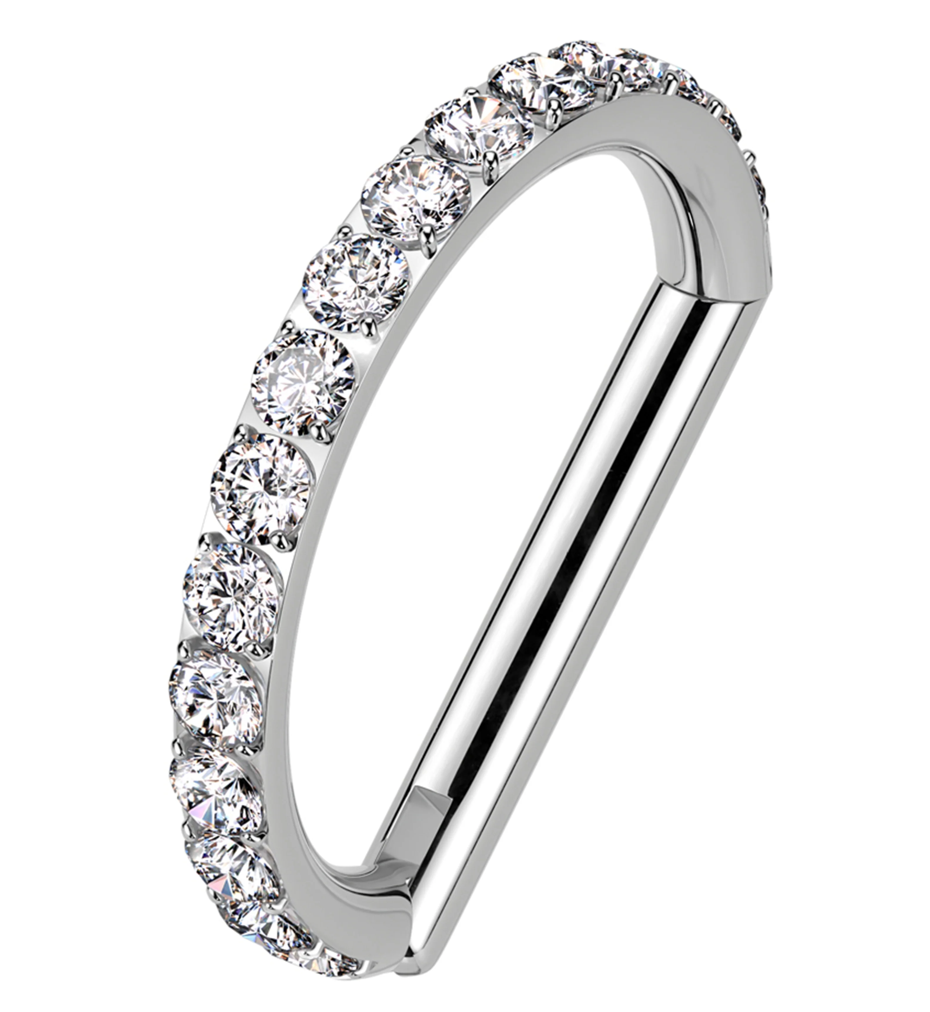 Outward Facing Deca Clear CZ Titanium D-Shaped Hinged Segment Ring - Mrs Treak