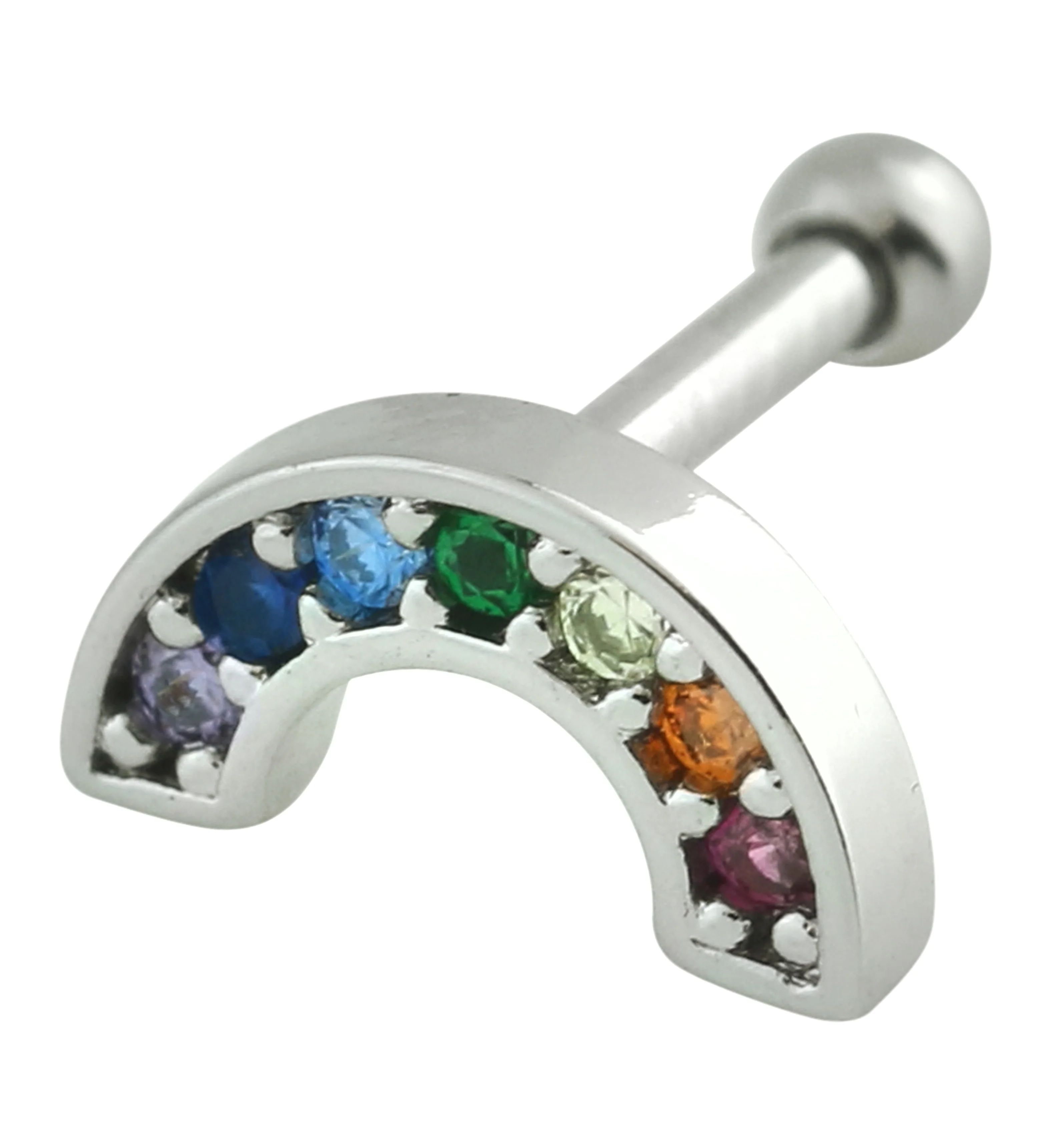Rainbow Arch CZ Cartilage Barbell - Mrs Treak