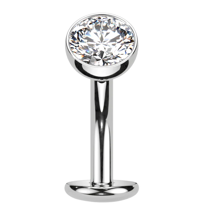 Clear CZ Titanium Threadless Floating Belly Button Ring (Convex Disk) - Mrs Treak