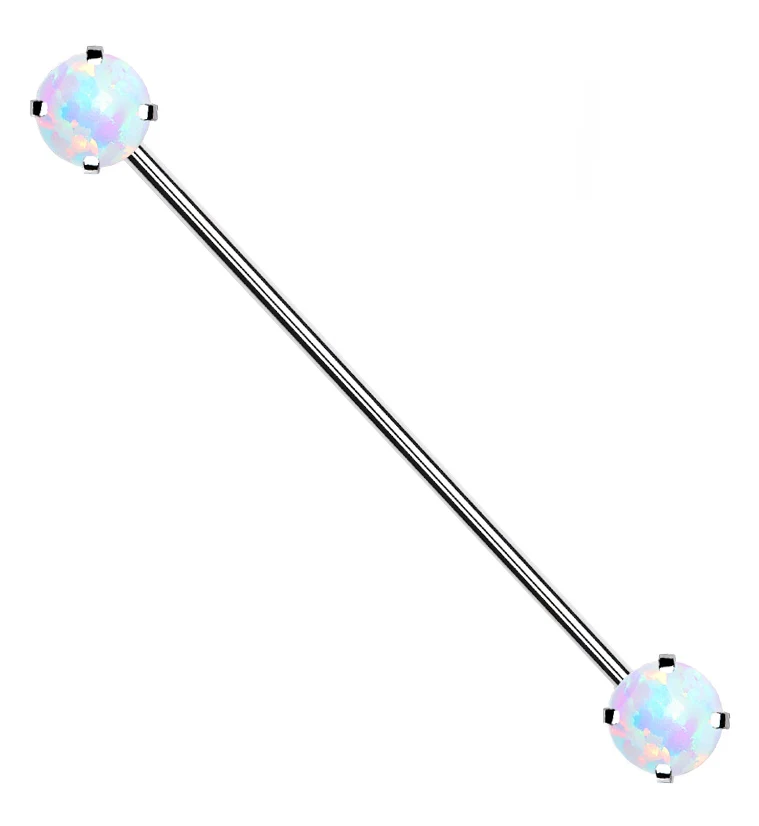 White Opalite Stainless Steel Threadless Industrial Barbell - Mrs Treak