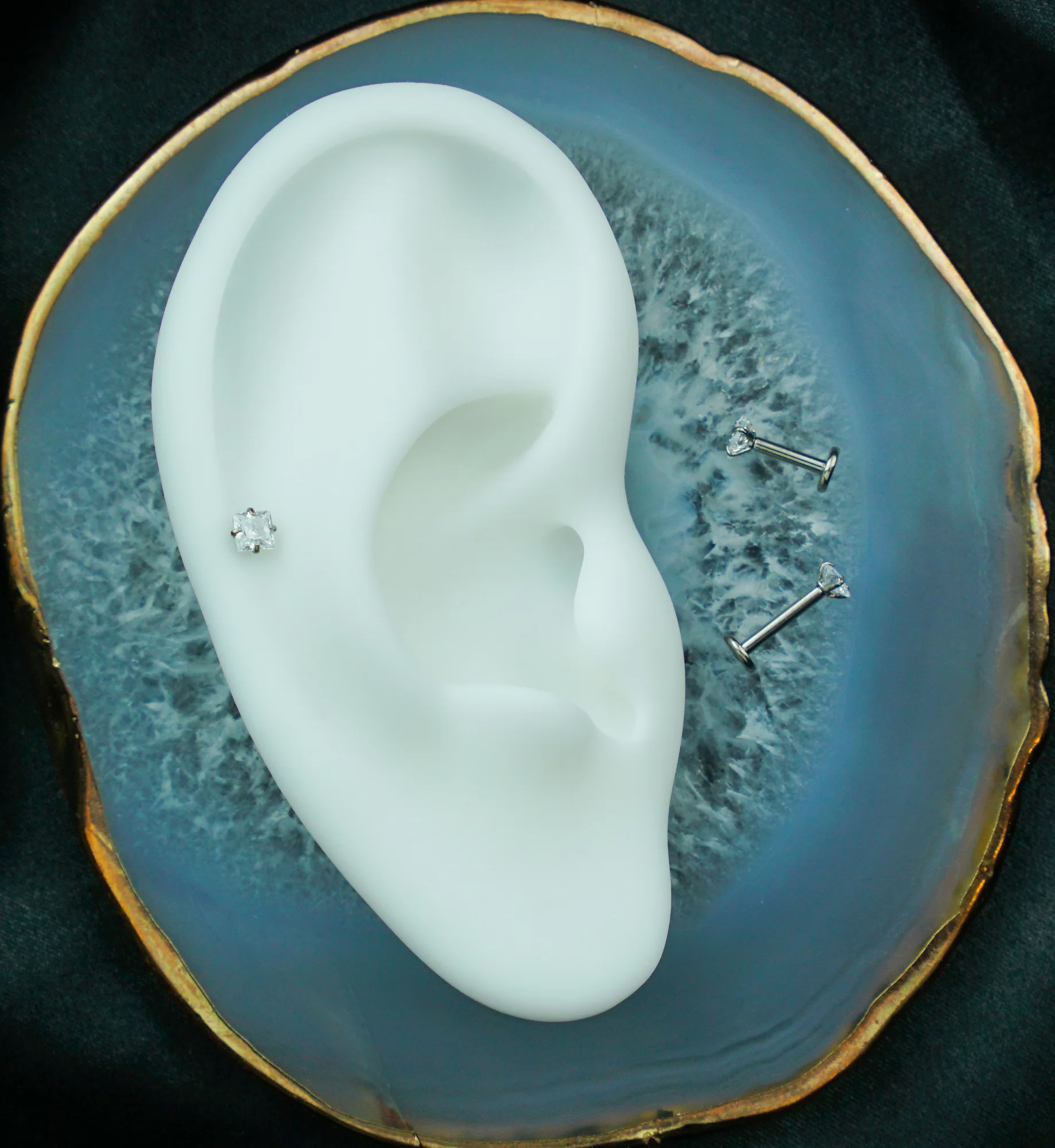 Prong Set Square Clear CZ Internally Threaded Titanium Labret - Mrs Treak