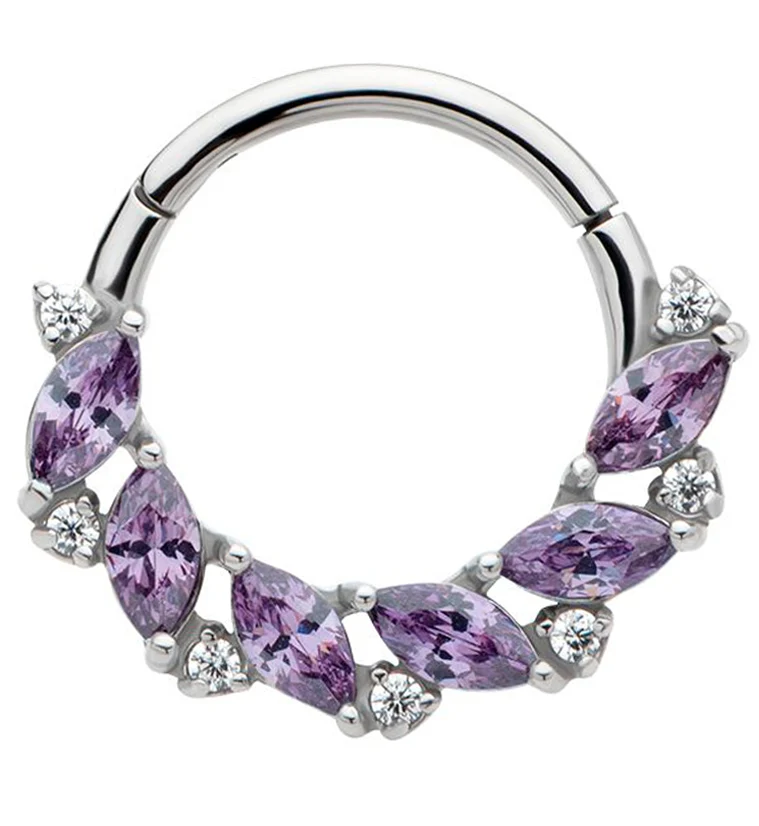 Laurel Amethyst CZ Stainless Steel Hinged Segment Ring - Mrs Treak