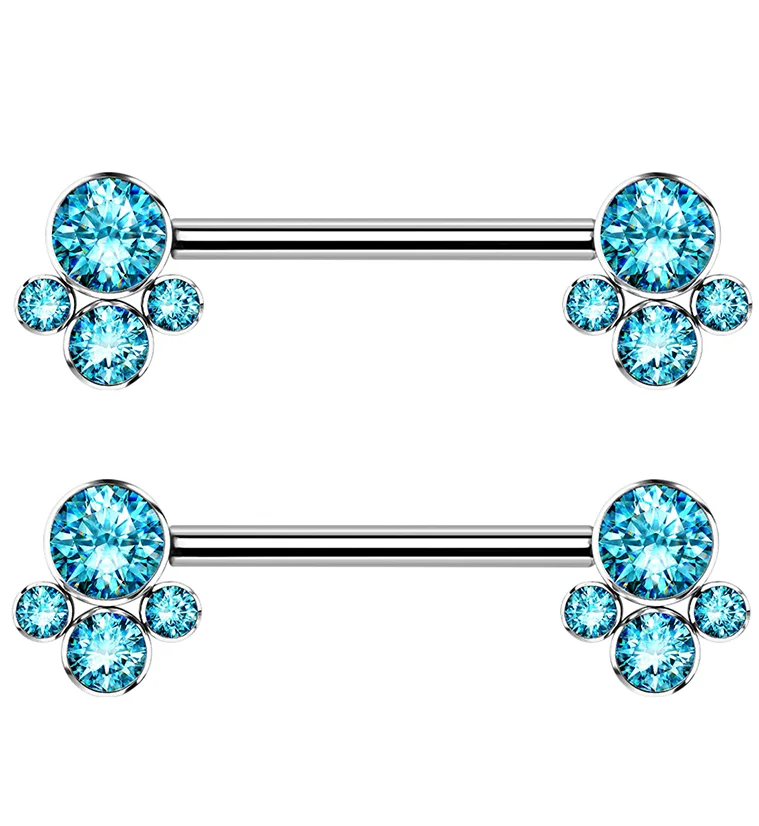 14G Cluster Aqua CZ Titanium Nipple Ring Barbell - Mrs Treak