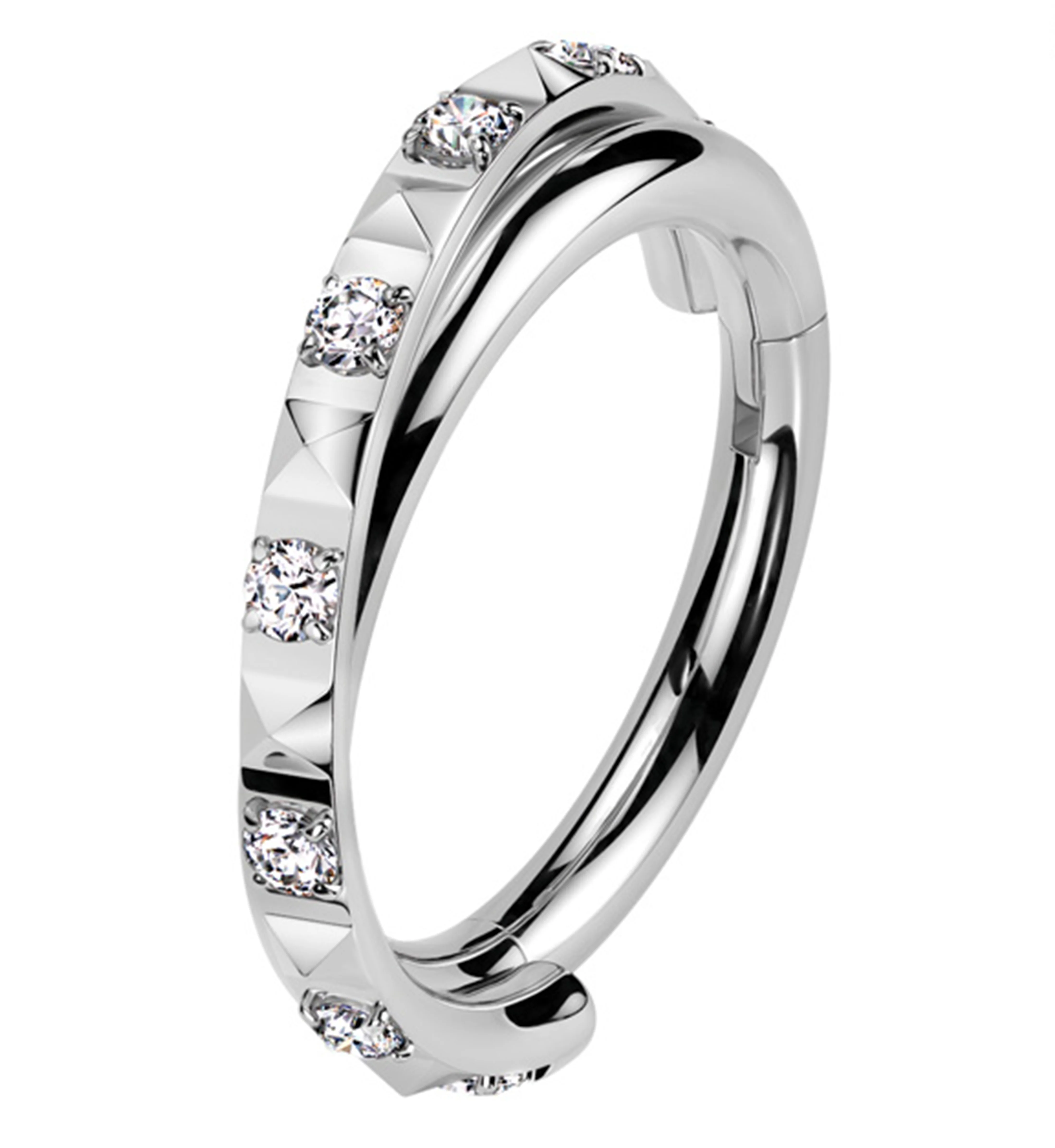 Crossover Polyhedra Clear CZ Titanium Hinged Segment Ring - Mrs Treak