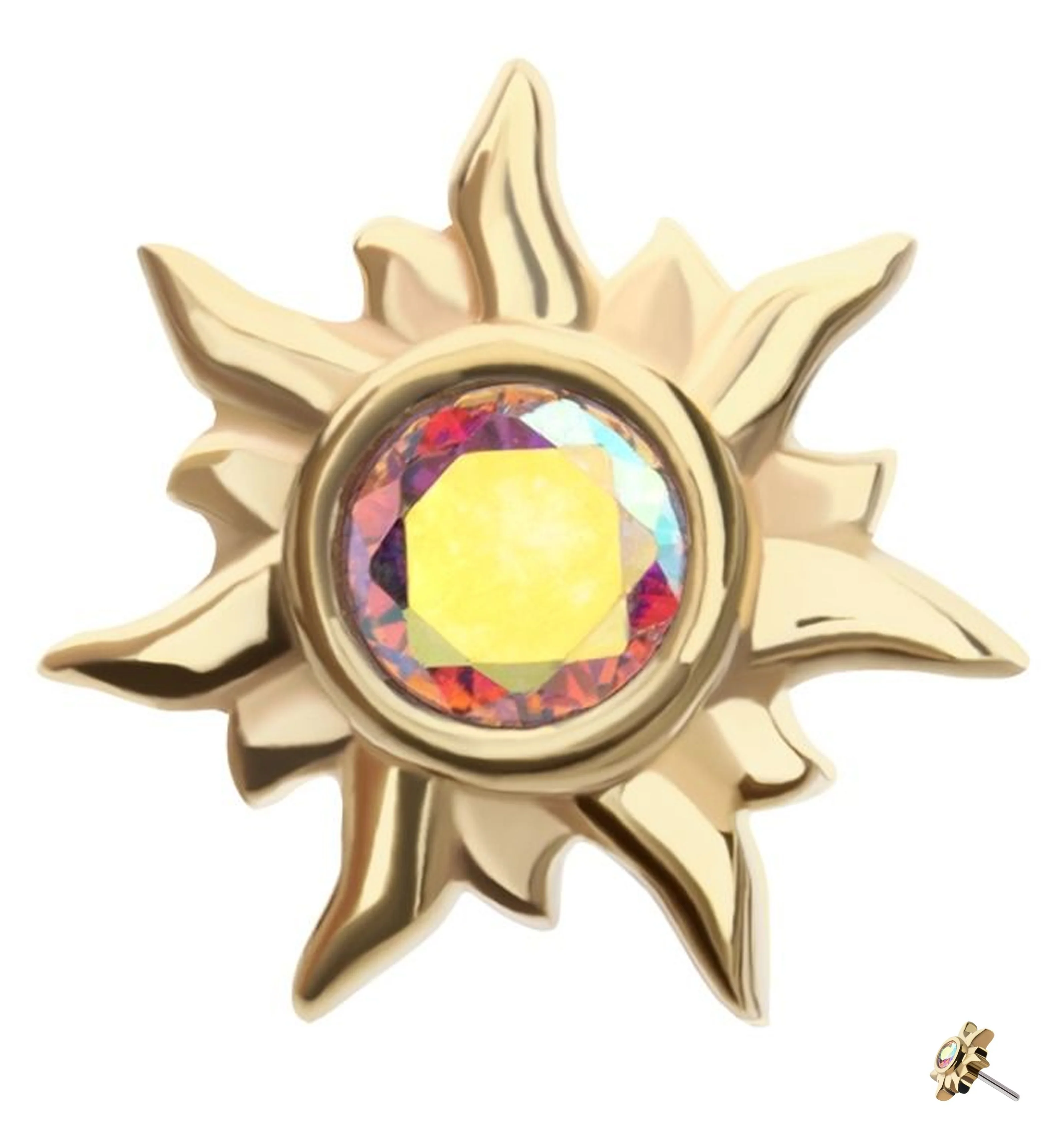 14kt Gold Daystar Rainbow Aurora CZ Threadless Top - Mrs Treak