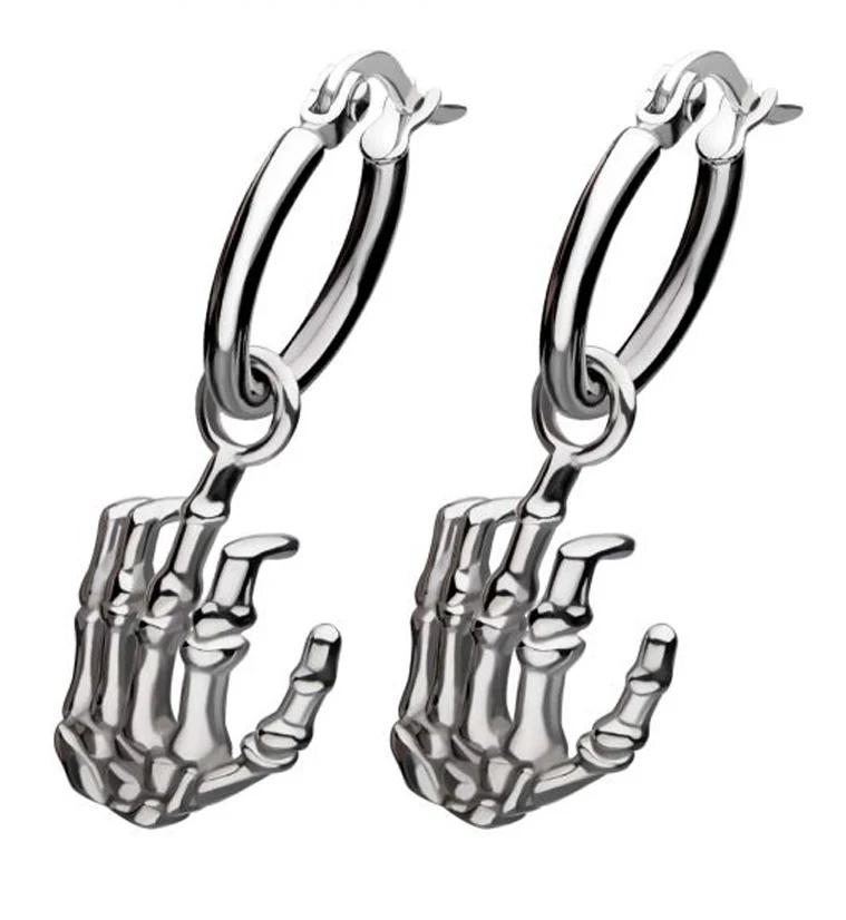 Skeleton Hand Stainless Steel Hoop Earrings - Mrs Treak