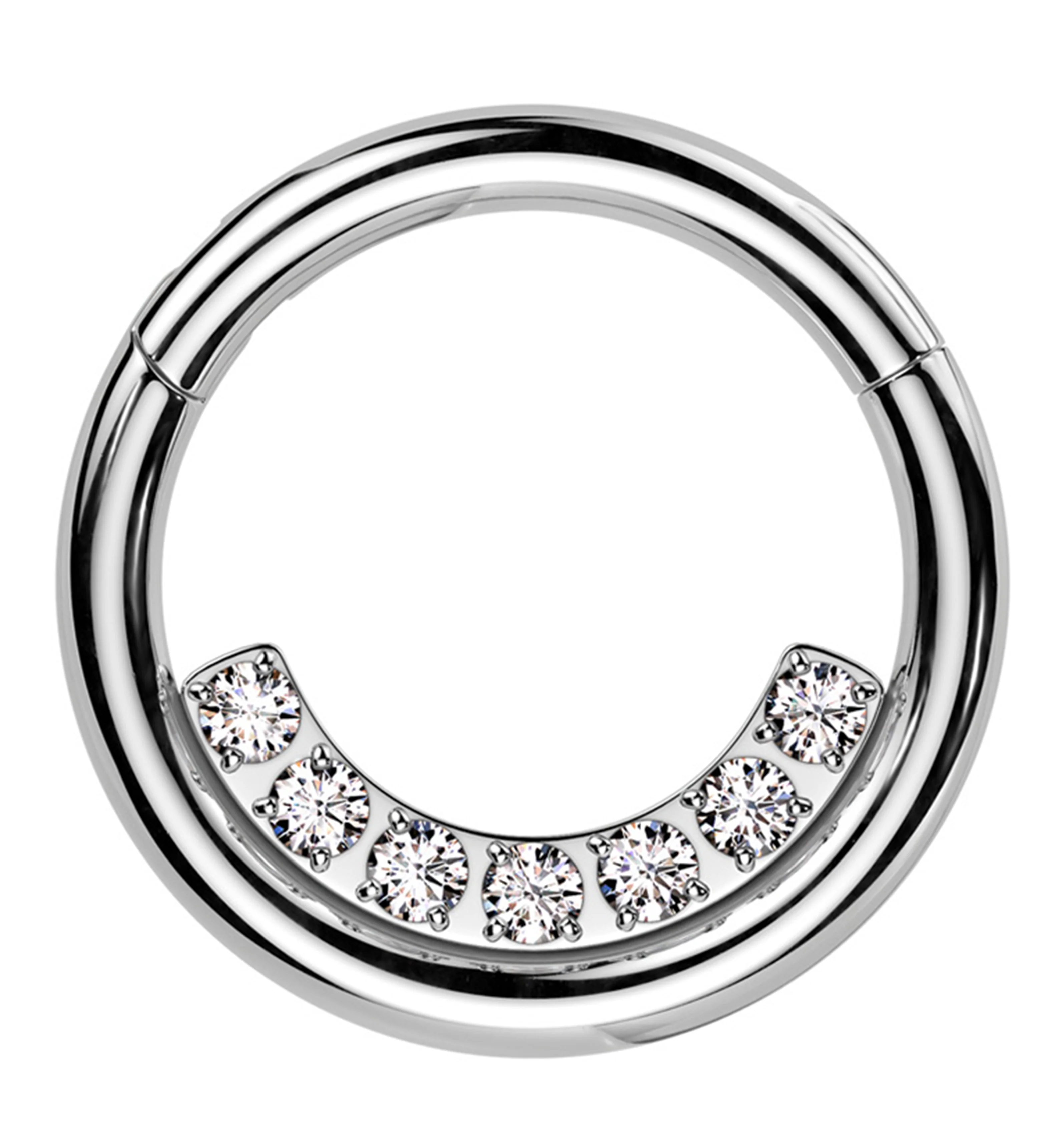 Ethereal Inner Clear CZ Row Stainless Steel Hinged Segment Ring - Mrs Treak