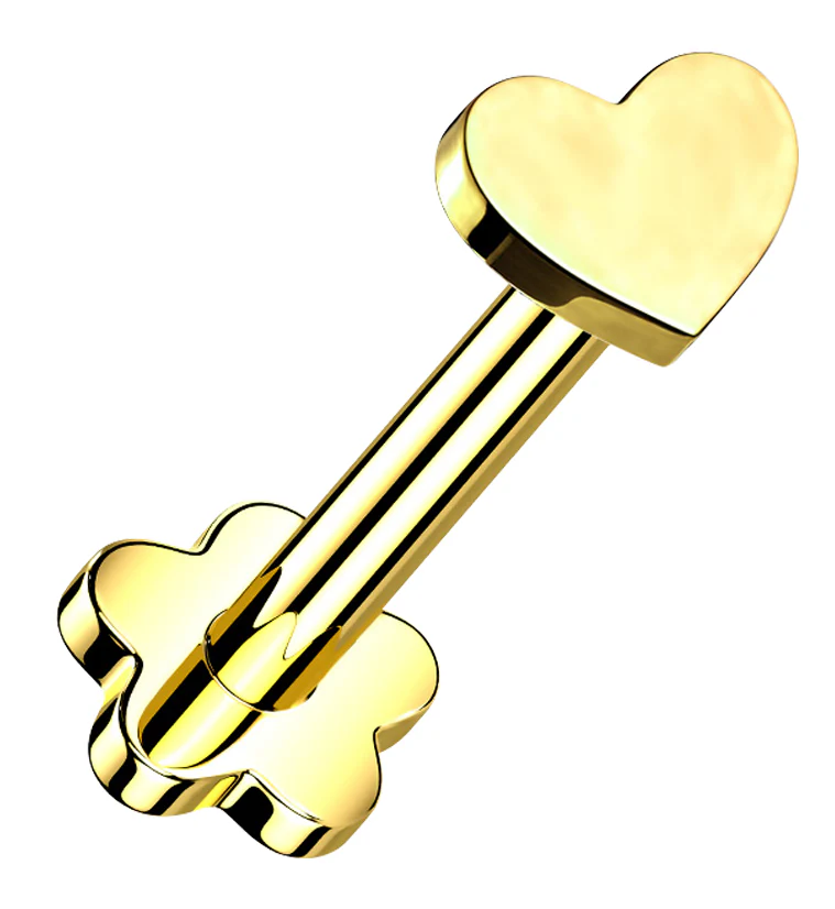 Gold PVD Heart Titanium Threadless Labret - Mrs Treak