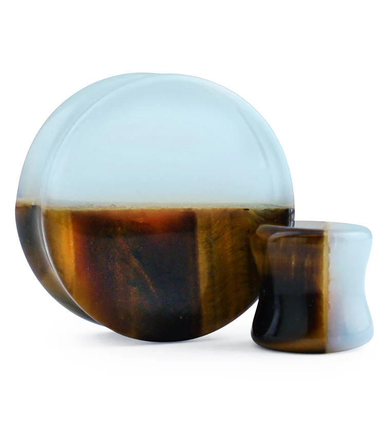 50/50 Opalite X Tigers Eye Stone Plugs - Mrs Treak