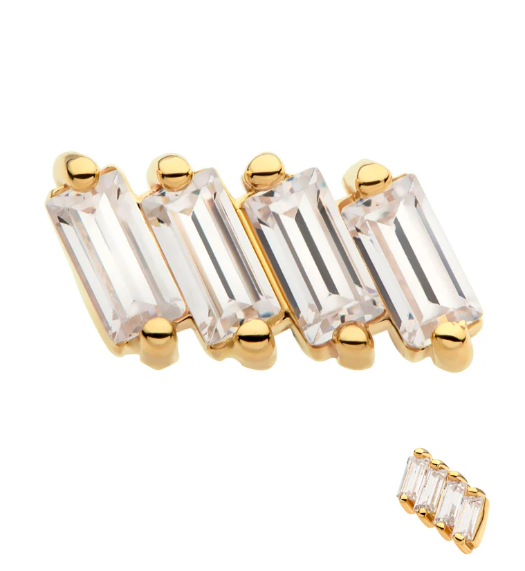14kt Gold Tetrad Slant CZ Threadless Top - Mrs Treak