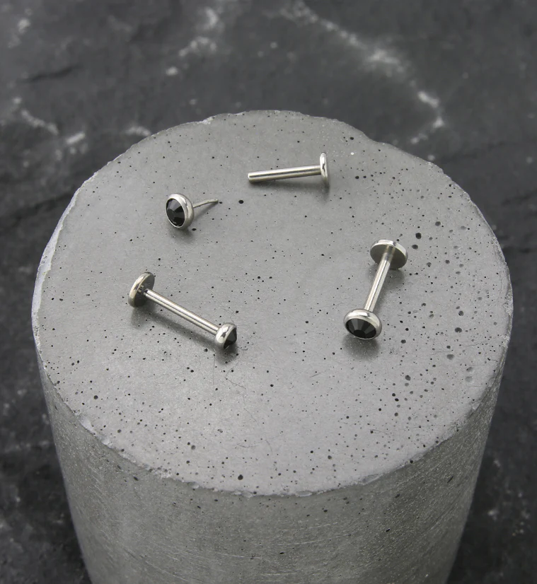 Flat Black CZ Titanium Threadless Labret - Mrs Treak