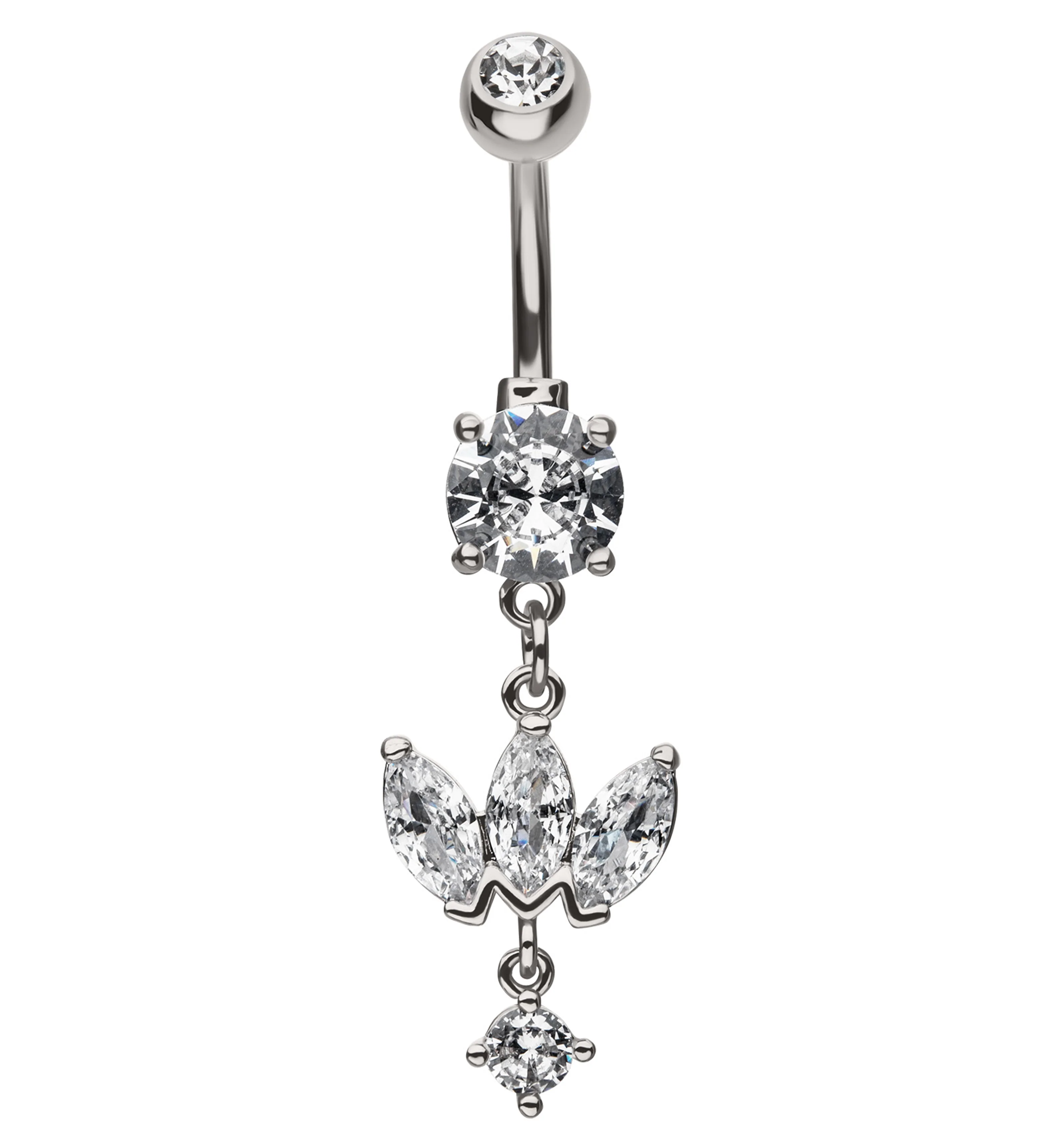 Empress Dangle Clear CZ Stainless Steel Belly Button Ring - Mrs Treak