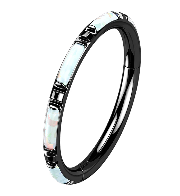 Black PVD Oblong White Opalite Edge Hinged Segment Ring - Mrs Treak