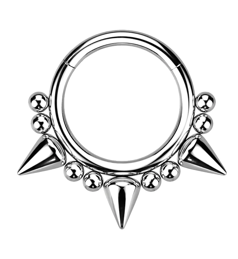 Beaded Mini Spike Stainless Steel Hinged Segment Ring - Mrs Treak