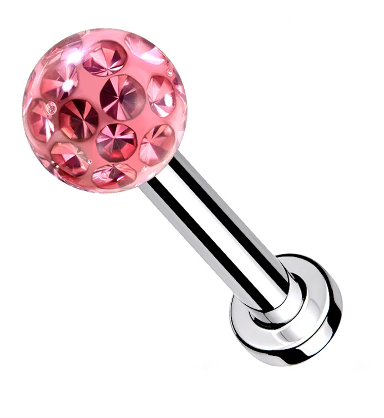 Pink Glitterball Stainless Steel Labret - Mrs Treak